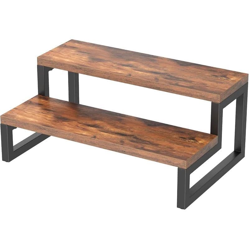 Antlantic Creatio Wooden Cake Stand Cupcake Display  Rustic Brown, 12-Inch Multi-Purpose Dessert Stand With Iron Accents  Tiered